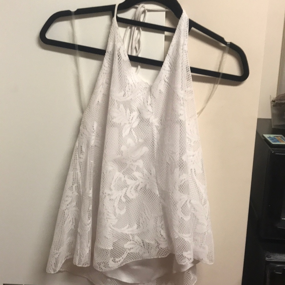 White lace halter tank top
